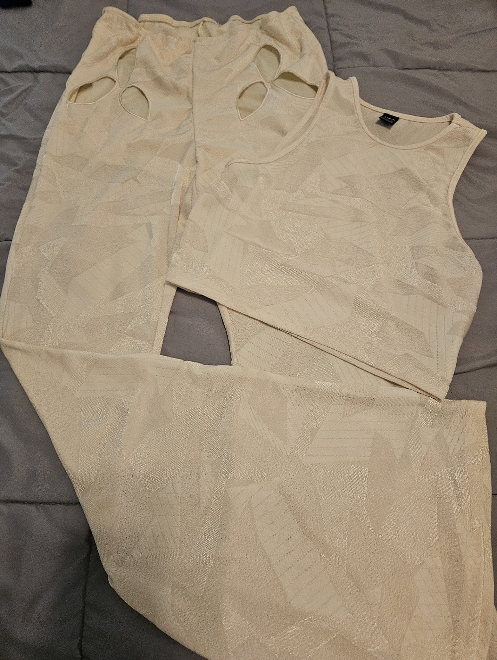 SHEIN Cream Textured Two-Piece Crop Top & Pants Set